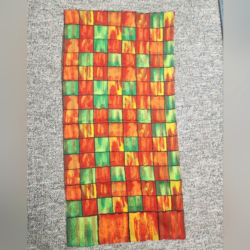 Bloomingdale's Vibrant Multicolor Checkered Silk Oblong Scarf